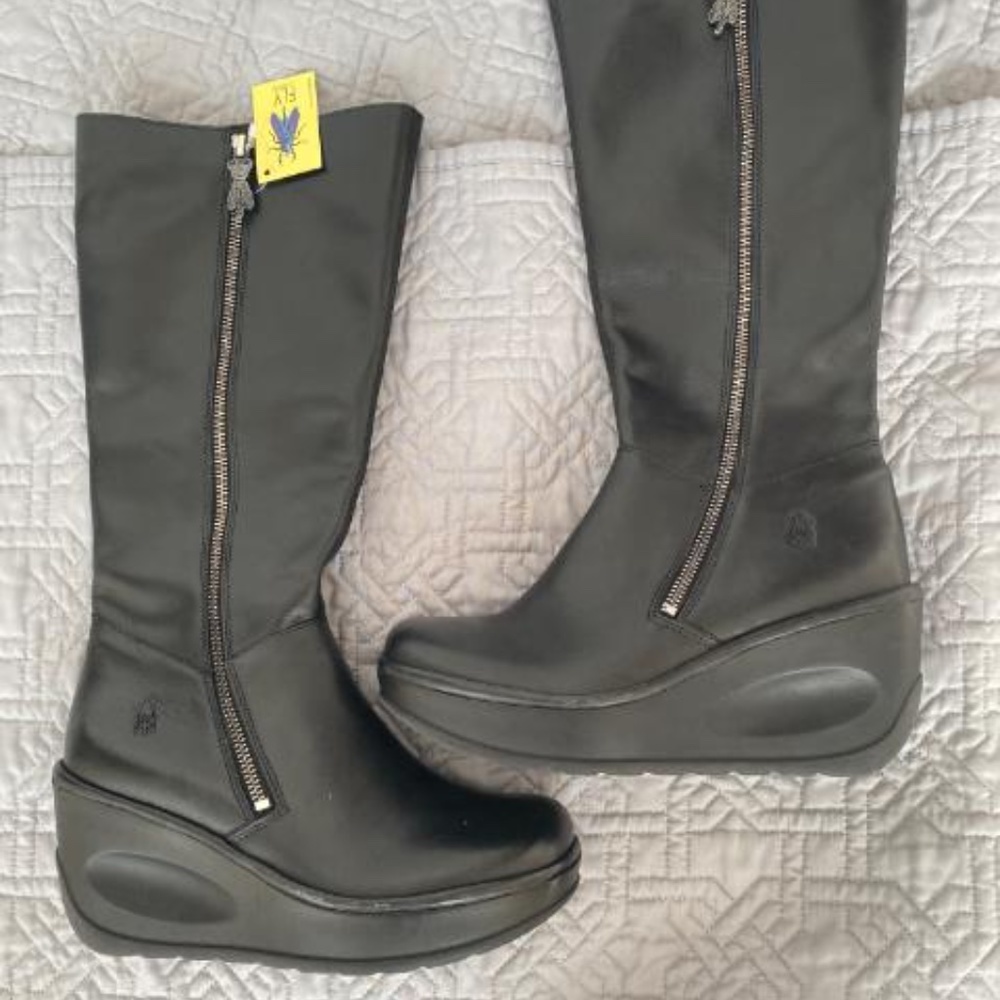 FLY London Jate Tall Leather Boots Size 38